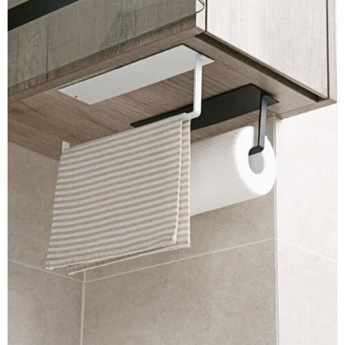 Wall Mounted No Perforated Self-Adhesive Paper Towel Holder Kitchen Toilet Roll Holder Bathroom Towel Hanging Homehold Organizer