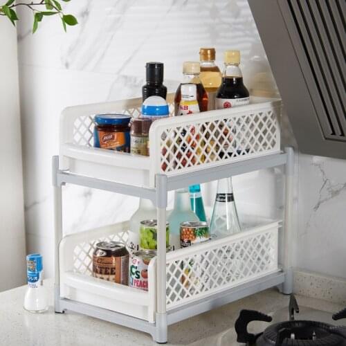 New Fashion 2 Layers Kitchen Storage Rack Bathroom Makeup Organizer Shelf Plastic Makeup Display Stand Nordic Style Rack Holder