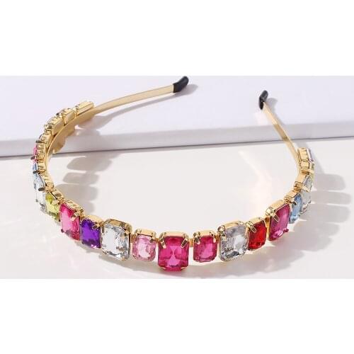 Rhinestone Headband for Women Luxury Pink Crystal Stone Bridal Hairbands Hair Accessories Baroque Hair Band For Wedding Jewelry