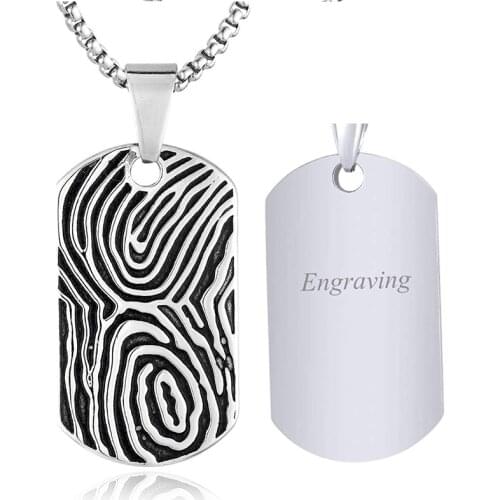 Fingerprint Pattern Dog Tags Necklace Men Vintage Enamel Finger Mark Charm Pendant Customized DIY Stainless Steel Male Jewelry