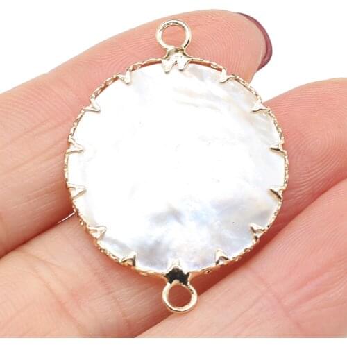Natural White Shell Two-hole connector Pendant Round Exquisite Charms Pendants For Jewelry Making DIY Necklace Accessories