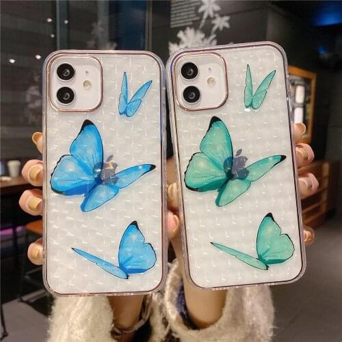 For iPhone 12 Mini 12 11 Pro Max X XS Max XR SE2 7 8 Plus Butterfly Case Transparent Phone Back Cover