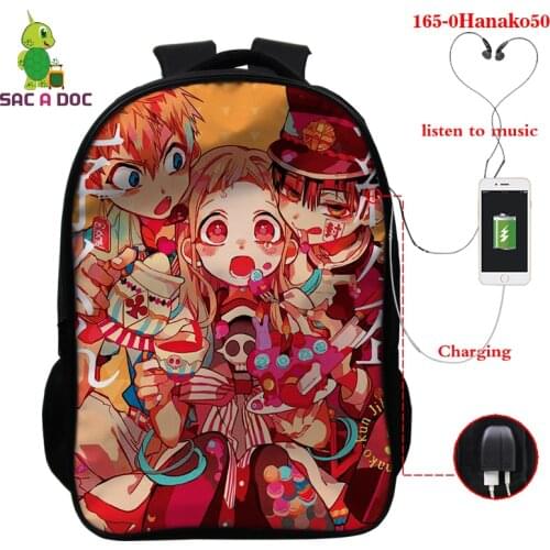 Anime Toilet-bound Jibaku Shounen Hanako Kun Backpack Teens 3D Printing USB Schoolbag for Boys Girls Men Laptop Backpack Mochila