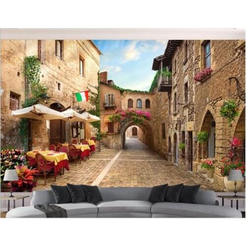 Garden 3d background wallpaper mural mediterranean space extension wall alley city street sea view room 5d mural decoration