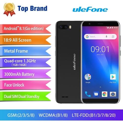 Ulefone S1 Pro Mobile Phone 1GB RAM 16GB ROM Android 8.1 5.5'' 18:9 MTK6739 Quad Core 13MP+5MP Rear Dual Camera 4G Smartphone