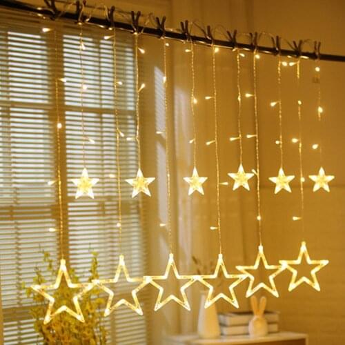 12 Stars 138 LED Curtain String Lights Waterproof Window Light For Bedroom With 8 Lighting Modes Christmas Wedding Ramadan Decor