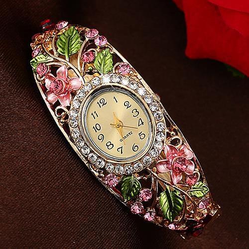 2016 Womens Lady Beauty Crystal Colored Alloy Flower Bangle Bracelet Watch Analog Quartz 181 G6TN Birthdays Gifts 8HZQ