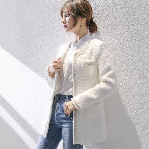 Small Fragrance Coat Womens 2021 Spring New Mid Long Early Spring French Lady Tweed Autumn Winter Coat Winter