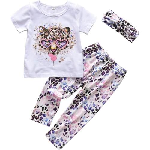 3PCS New Baby Girls Clothing Set With Headband Animal Pattern Print Summer Comfy Infant Baby Toddler Outfits