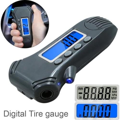 3 In 1 Digital Tire Pressure Gauge Tire Tread Depth Ruler with Flashlight Backlight Ruler Tire Barometer Display Car Test Tool