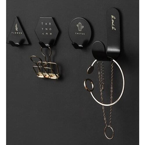4pcs/set Geometric Shape Hook Printing Wrought Stainless Steel Viscose Hook Wall Mounted Storage Hook Saves Space Wall Hanging