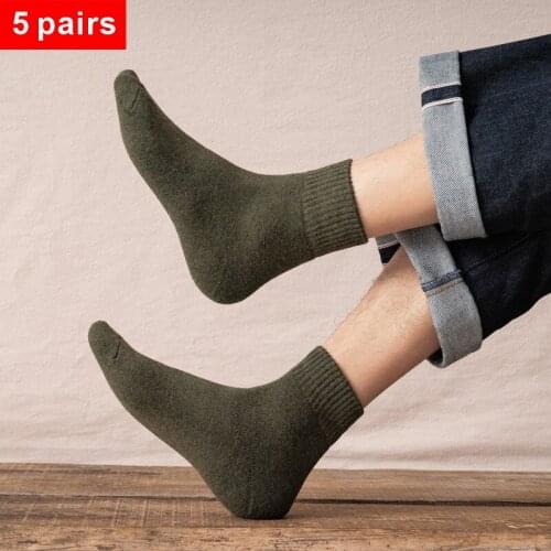 5 pairs of mens thick cotton Socks Casual fashion solid color plus velvet man and Womans Keep warm socks Christmas decoration