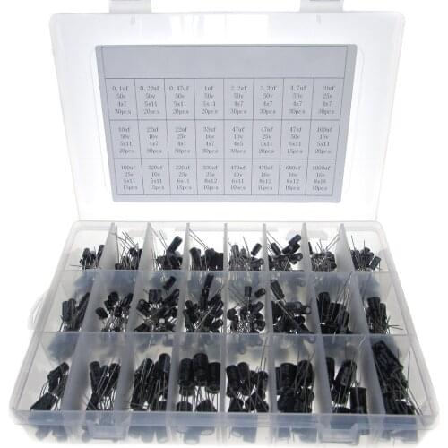 500Pcs/lot DIY 0.1UF-1000UF 24Values Aluminum Electrolytic Capacitors 10-50V mix Electrolytic capacitor Assorted kit set box
