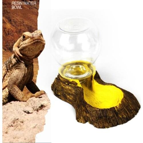 Reptile Amphibian Automatic Waterer Feeder Basin Simulation Tree Bark Turtle Lizard Drinking Bowl Fountains Landscaping Decor