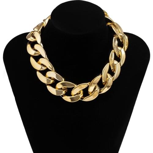 Basic Punk Aluminum Gold Color Necklace For Men Women Cuban Link Chain Thick Chokers Vintage Gold Tone Metal Women Jewelry Gift