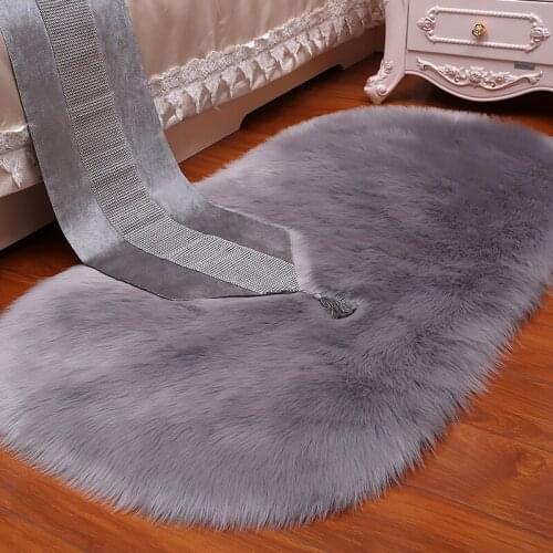 White Grey Plush Faux Fur Fluffy Wool Oval Carpet Area Rug Living Room Bedroom Bedside Carpets Shop Window Home Decoration Mat