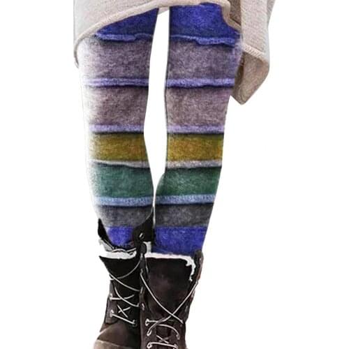 Pants Stripes Print Long Trousers Women Striped Skinny Leggings for Autumn