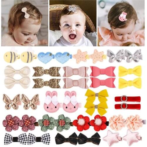 40pc/lot Hair Accessories Kids Leather Hair Bows with Clips,Girls Flower Hair Clips Baby Glitter Bow Hairpins Handmade Barrettes