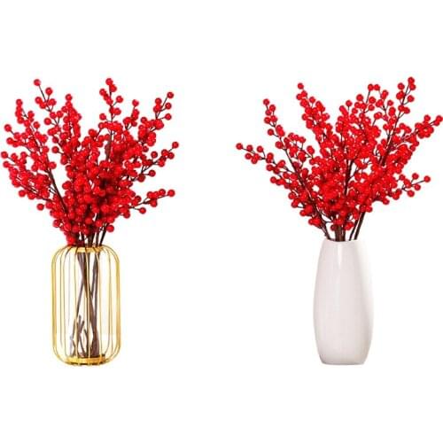 Home Decor Wrought Vase Decoration Living Room Decorations Red Berry Artificial Flower Arrangement