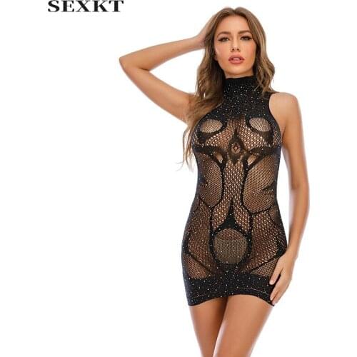 Erotic clothes Sex clothes Hot Nightclub Hot Rhinestone Elderly Jacquard Sheath Dress Sexy Lingerie Pub clothing Open Dress New
