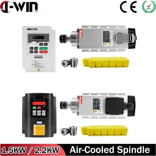EU/RU New CNC!Square Air Cooling Spindle ER11/1500W ER20/2200W Air-cooled Milling Spindle+1.5KW VFD 2.2KW Inverter+Collet Chuck