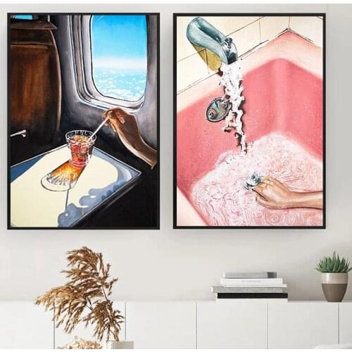 Drinking A Drink By The Airplane Window Art Canvas Painting Nordic Posters and Prints Wall Pictures for Living Home Decor