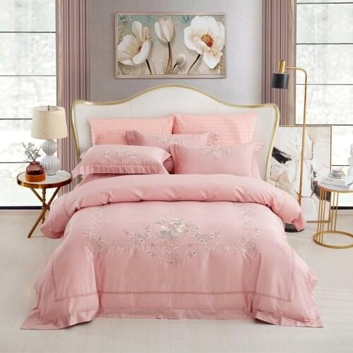 Pink embroidery bedlinen Bedding Set King Queen Size Bed Linen egyptian cotton Duvet Cover Bedspread Set Pillowcases
