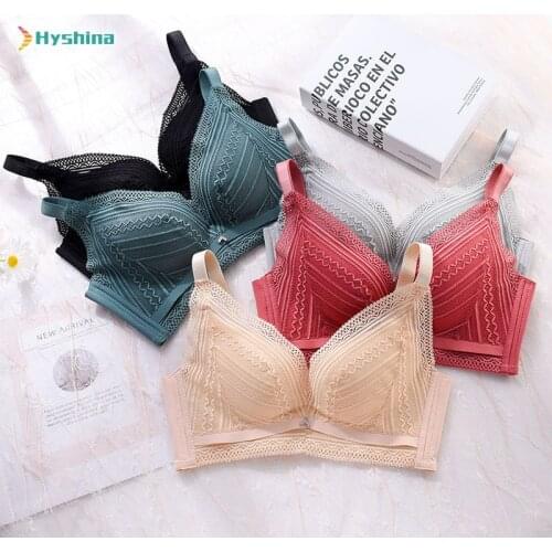 Lace Deep V Gathered Underwear Female Bra Rimless Bra