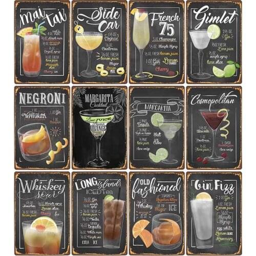 Cocktail Metal Tin Signs Mojito Retro Plaque Cuba Libre Moscow Mule Wall Poster Pub Club Bar Decorative Plates 20x30cm