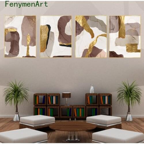 Marble Canvas Paintings Brown gold foil Posters And Prints Morden Wall Art Pictures on Canvas Living Room Office Home Decor