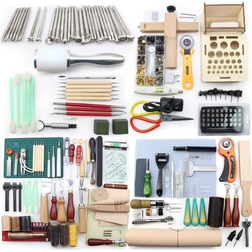 Leather Kit Work Tools Set for Saddle Making Prong Punch Sewing Thread Stamping Shoemaking Leathercraft Patchwork DIY Processing