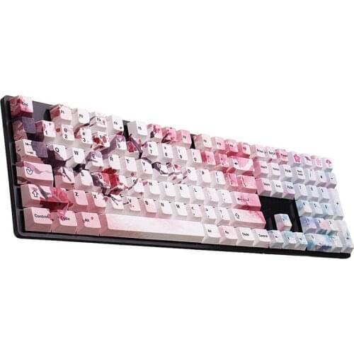 127 Keys Cherry Blossom Keycap Set OEM Profile PBT Five-sided Sublimation Keycaps for Mechanical Keyboard
