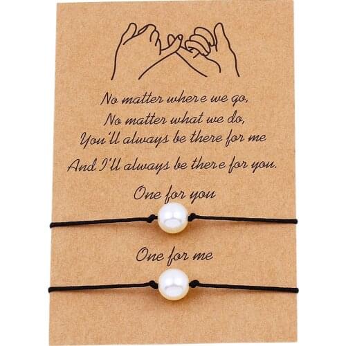 2 PCS/Set Simple Round Pearl Charm Bracelet Set for Couple Friend Adjustable Chain On Hand Woven Rope Bracelets Fashion Jewelry