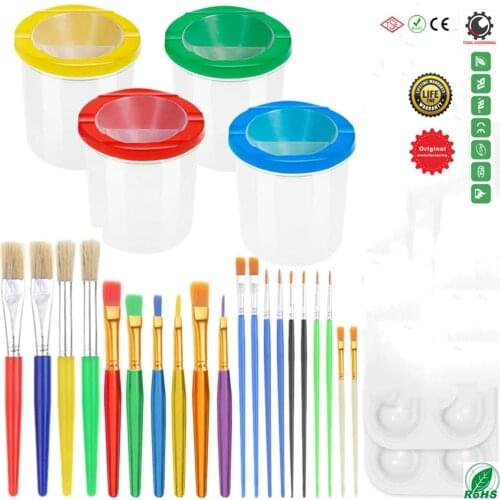 Painting Tool Kits,Paint Supplies Include Paint Cups with Lids Palette Tray Muti Sizes Paint Pen Brushes Set,Kids Gifts School