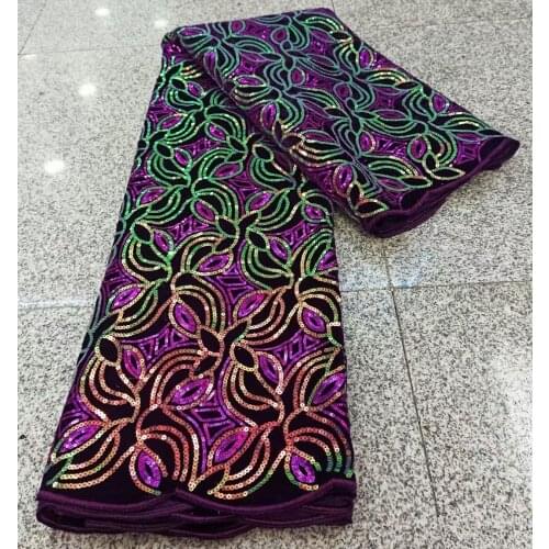 Nigerian Velvet Lace Fabric With Sequins 2021 High Quality Lace African Lace Fabric For Wedding Dress VMH4953