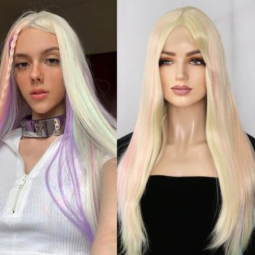 26 Inch Synthetic Lace Front Wigs For Women Blonde High Temperature Lace Wigs Natural Hairline Daily Party Cosplay Wigs