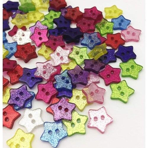 1000pcs 14mm Random Mix Glitter Star Buttons Sparkle Sewing 2 Holes For Scrapbooking Embellishments Resin Button