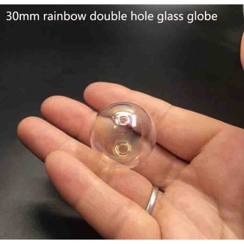 30mm Rainbow glass globe double hole round ball dome Glass bottle empty vial pendant diy finding supply accessories decor 10pcs