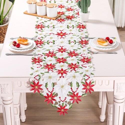 European-style classical Christmas flower table runner handmade hollow satin table cloth home table coffee table fabric