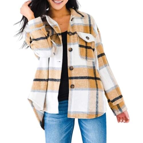 IMCUTE Woolen Shirts Women Retro Plaid Long Sleeve Button Up Shirt Collared Tops Blouse 2021 Autumn Spring Fashion Loose Casual