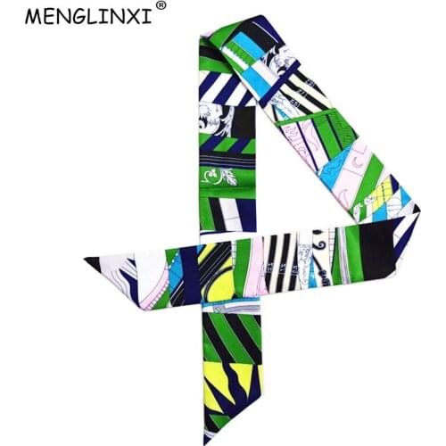 Geometric Blue Patchwork Skinny Scarf 2020 New Fashion Brand Silk Scarf For Women Print Head Scarf Long Handle Bag Scarves Wraps