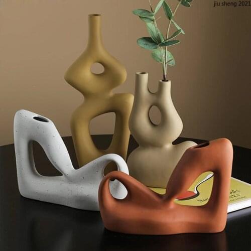 Modern Geometric Ceramic Vase Decoration Living Room Flower Arrangement Creative Dining Table Irregular Vase Crafts Home Decora
