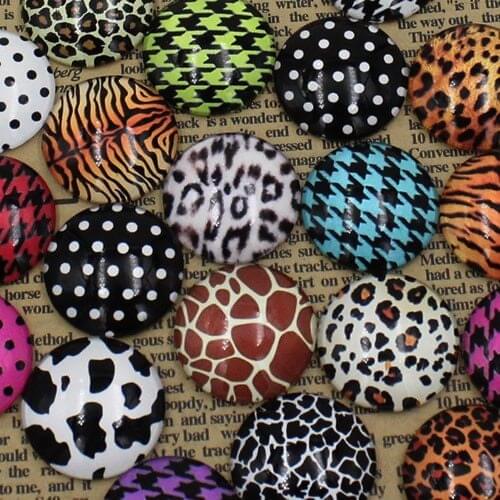 25mm Random Mixed Leopard Print Round Glass Cabochon Flatback Photo Base Tray Blank DIY Making Accessories 10pcs/lot K02111