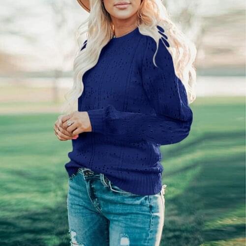 New Fashion O-neck Hollow Long Sleeve Sweater Autumn Elegant Solid Color Lantern Sleeve Sweater Casual Streetwear Slim Pullover