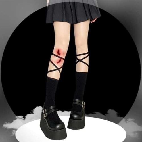 Dark girl cross strap calf socks Lolita Japan jk uniform socks academy lace-up girls stockings Girl Cosplay Sweet Lolita