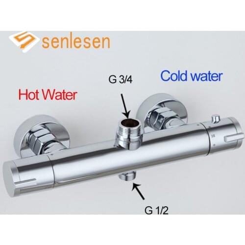 Senlesen Thermostatic Bathtub Shower Faucet Chrome Finish Bathtub Water Taps with ABS Handshower