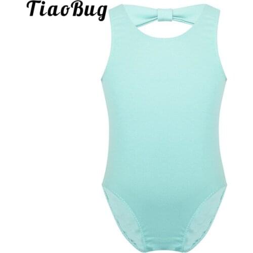 TiaoBug Children Bowknot Solid Colors Ballet Gymnastics Leotard Dance Wear Girls Soft Sports Bodysuit Kids Stage Dance Costume