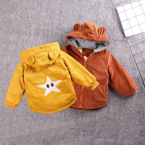 Corduroy Long-Sleeved Hooded Jacket Autumn And Winter Loose Coat Childrens Clothing Boy Wear 1-5 Years Old Tops Wool Zipper