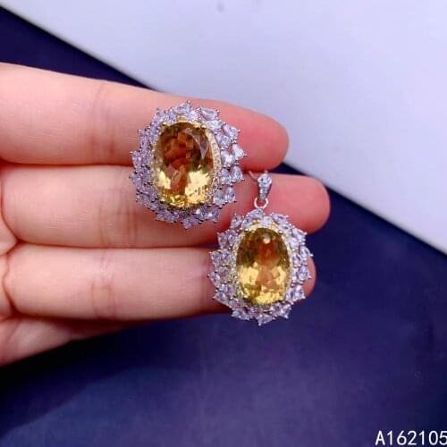 Fine jewelry 925 pure silver Chinese style natural Citrine womens luxury popular oval gem pendant adjustable ring set support d