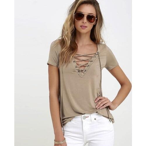 Ladies' Tops Short Sleeve Lace Hollow Shirt Tees Fashion V-Neck T-Shirt Women New Summer Black